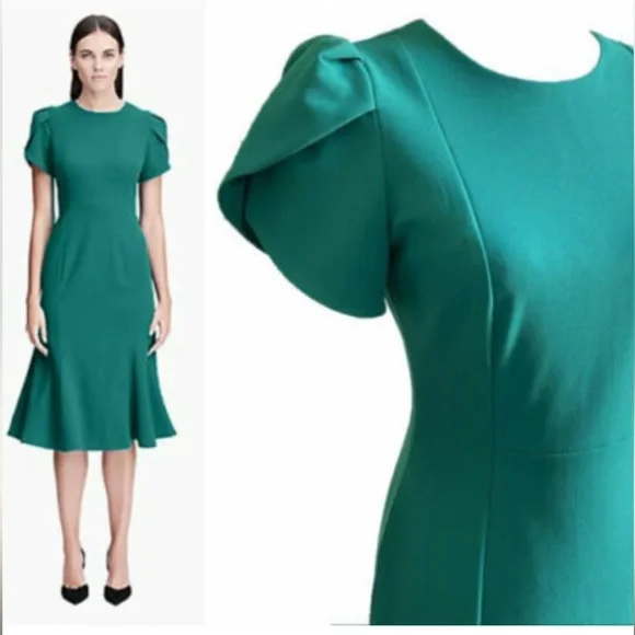 Calvin Klein Dresses Calvin Klein Teal Green Tulip Sleeve Trumpet Flare Midi Dress Size 6 Poshmark